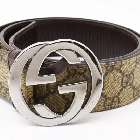 Gucci Accessories - Authentic GUCCI Belt GG Supreme Interlocking Buckle Beige Brown Silver